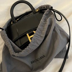 Balenciaga Hourglass XS Handbag in black shiny box calfskin